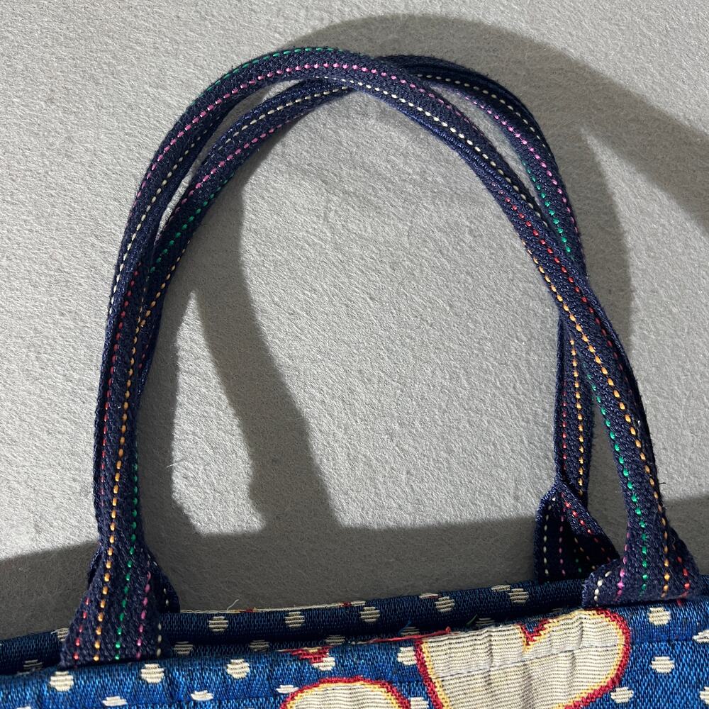 Korean Style Owl Tote Bag Blue Quilted Polka Dot Handbag - Picture 5 of 16